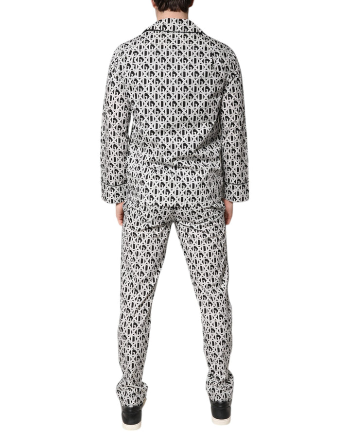Dolce &amp; Gabbana Black White DG Print Cotton Pajama Set Sleepwear
