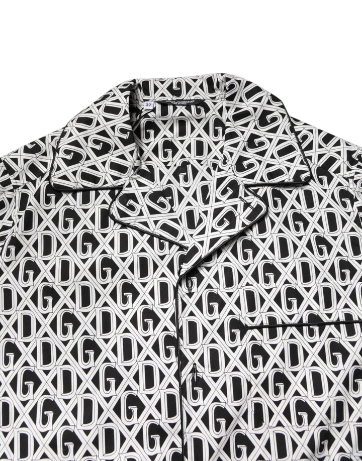 Dolce &amp; Gabbana Black White DG Print Cotton Pajama Set Sleepwear