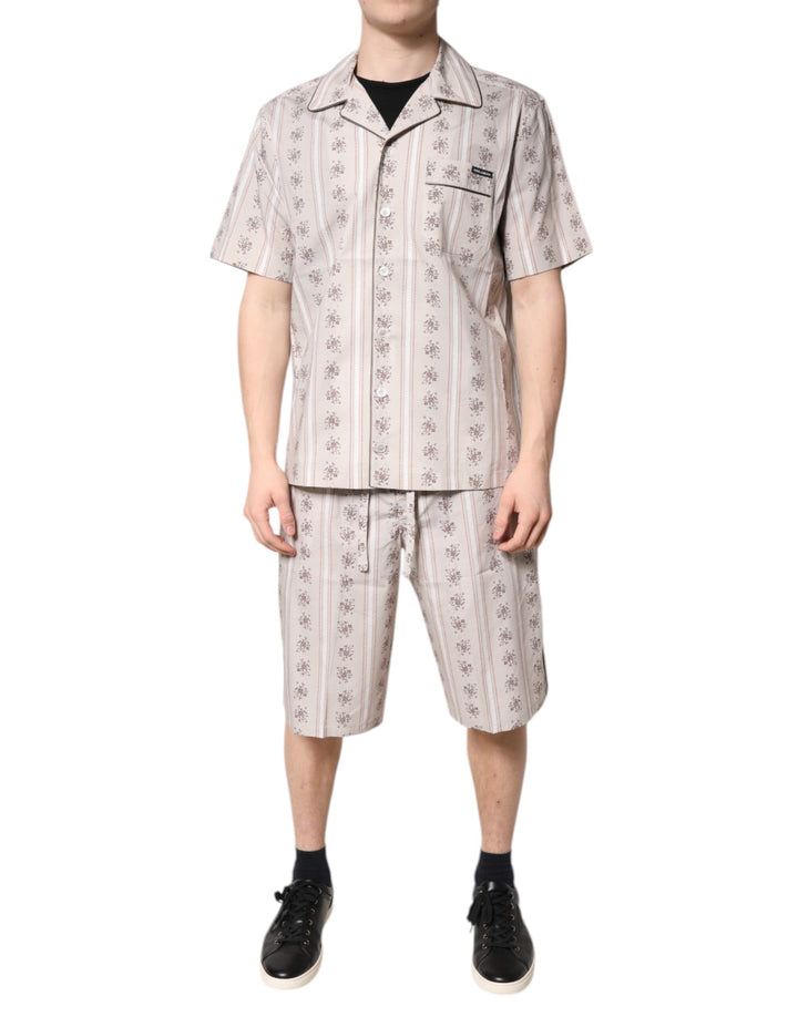 Dolce &amp; Gabbana Beige Floral Print Cotton Men Pajama Set Sleepwear