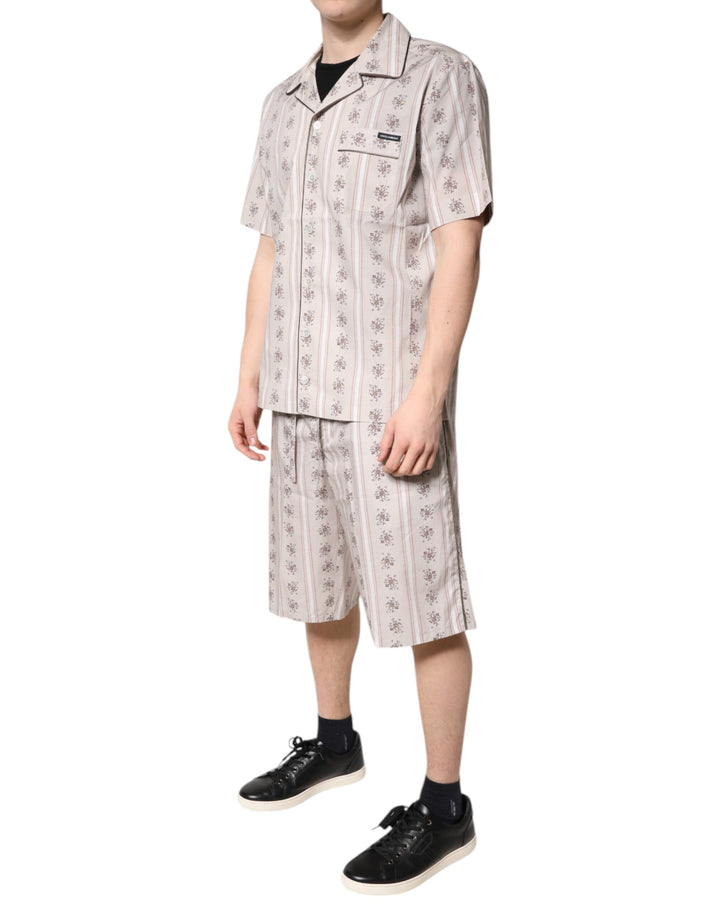 Dolce &amp; Gabbana Beige Floral Print Cotton Men Pajama Set Sleepwear