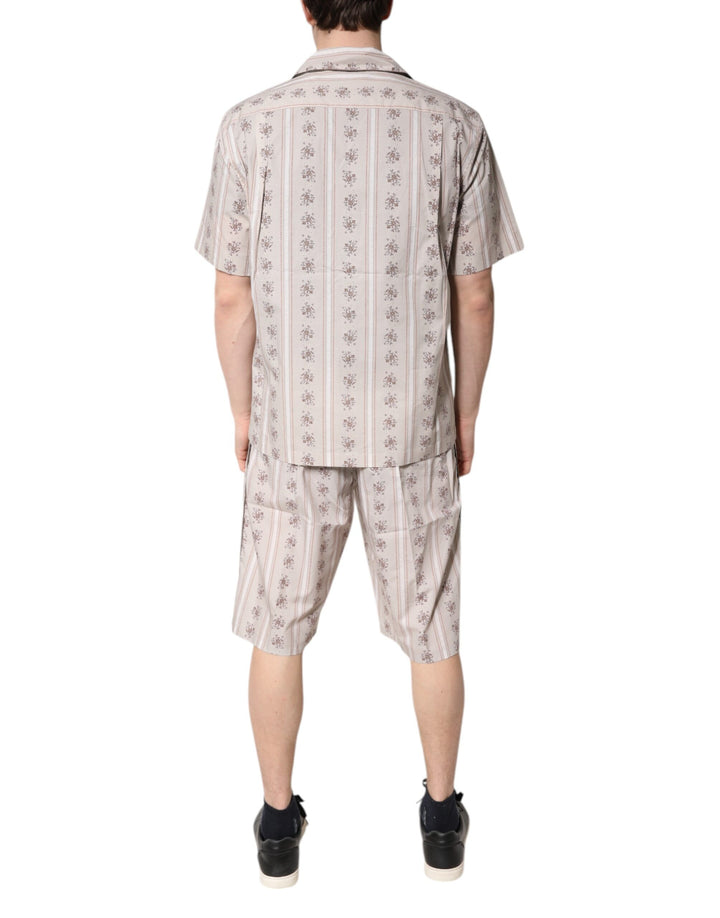Dolce &amp; Gabbana Beige Floral Print Cotton Men Pajama Set Sleepwear