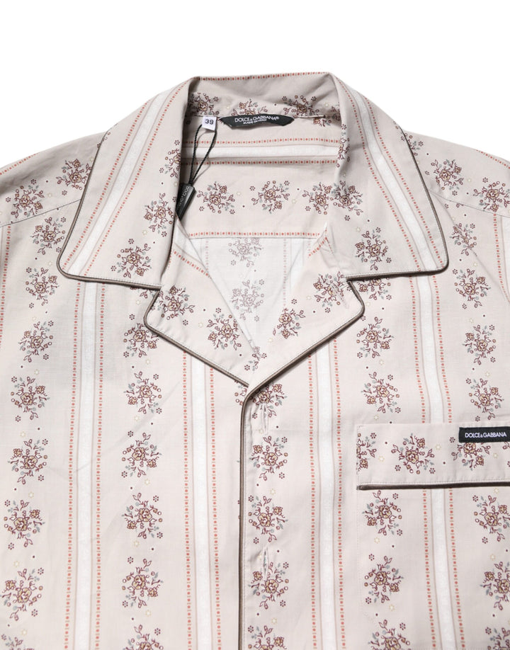 Dolce &amp; Gabbana Beige Floral Print Cotton Men Pajama Set Sleepwear