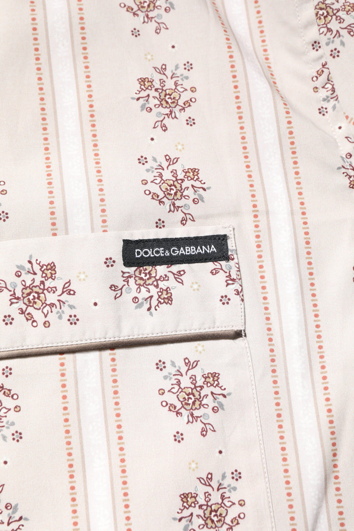 Dolce &amp; Gabbana Beige Floral Print Cotton Men Pajama Set Sleepwear
