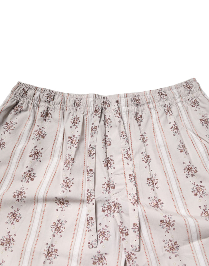 Dolce &amp; Gabbana Beige Floral Print Cotton Men Pajama Set Sleepwear