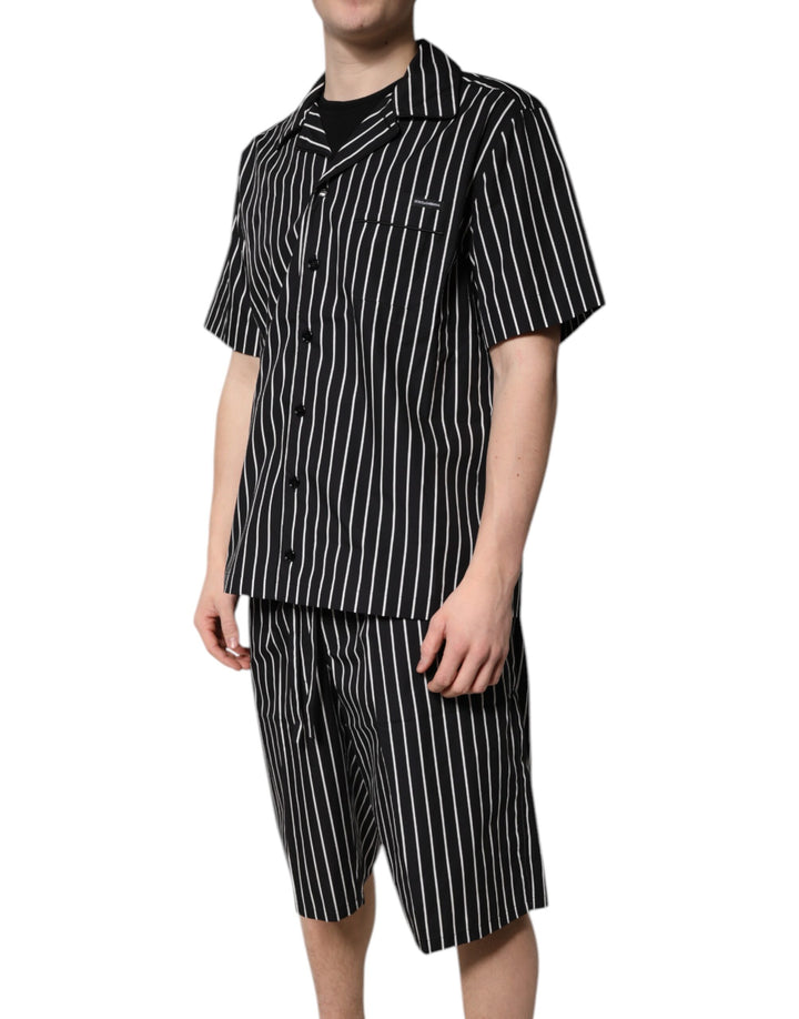 Dolce &amp; Gabbana Black White Stripes Cotton Men Pajama Set Sleepwear