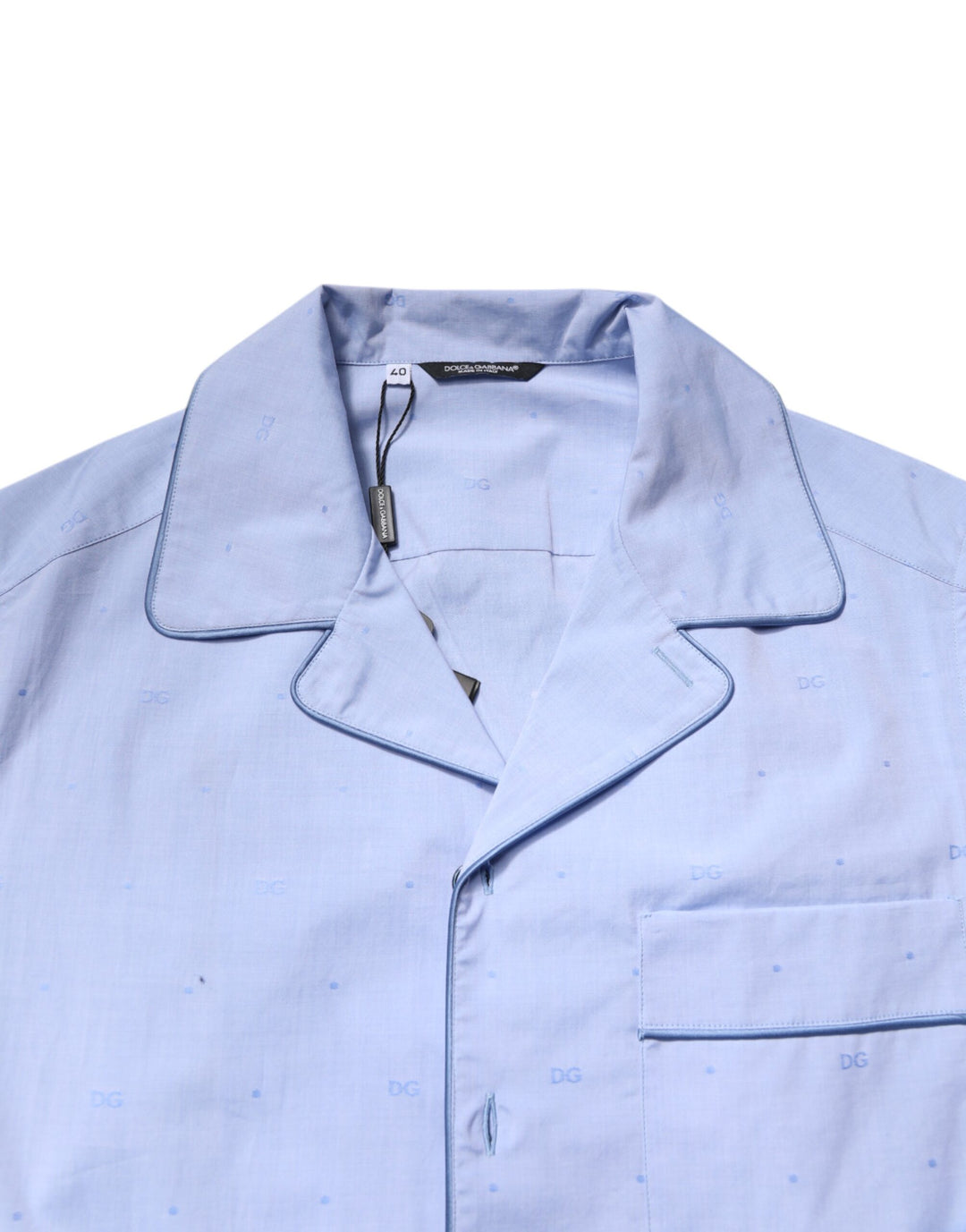 Dolce &amp; Gabbana Light Blue DG Logo Cotton Men Pajama Set Sleepwear