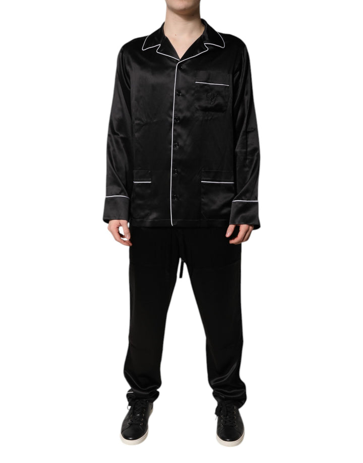 Dolce &amp; Gabbana Black Silk Shirt Pants Pajama Set Sleepwear