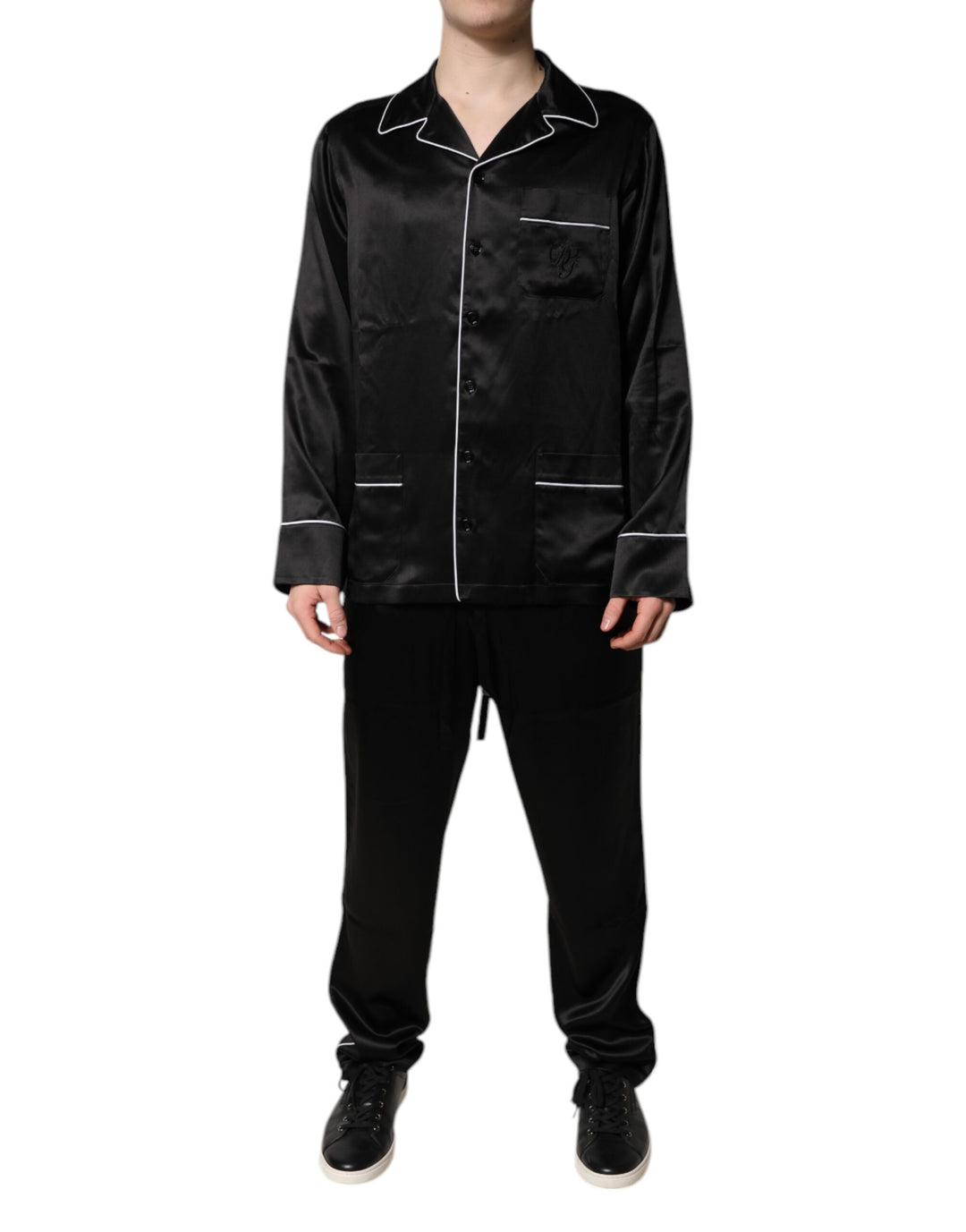 Dolce &amp; Gabbana Black Silk Shirt Pants Pajama Set Sleepwear