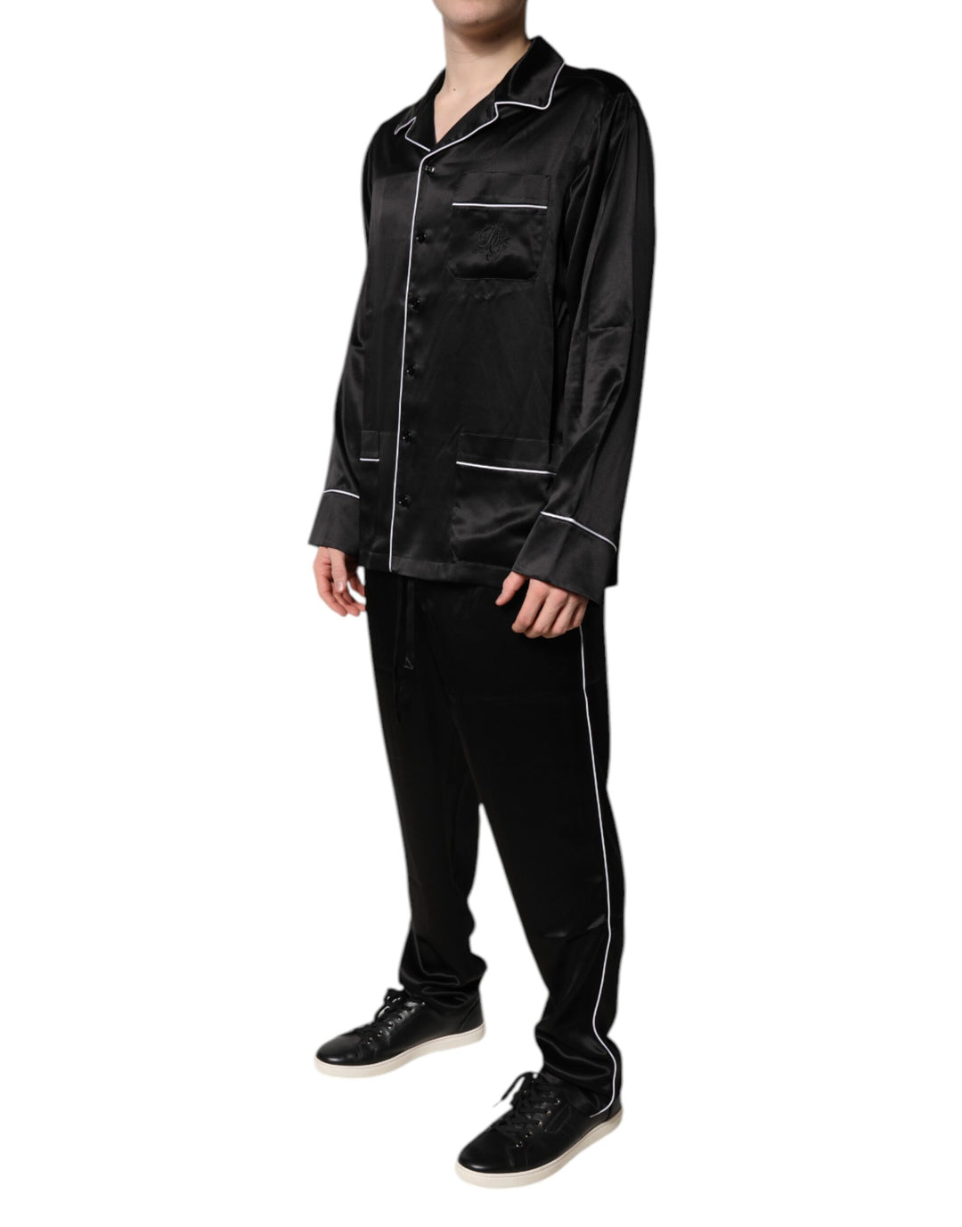 Dolce &amp; Gabbana Black Silk Shirt Pants Pajama Set Sleepwear