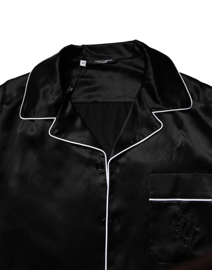 Dolce &amp; Gabbana Black Silk Shirt Pants Pajama Set Sleepwear