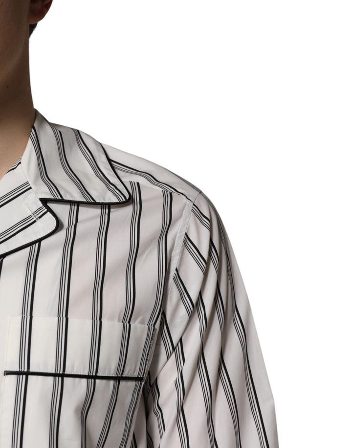Dolce &amp; Gabbana White Black Stripes Cotton Men Pajama Set Sleepwear