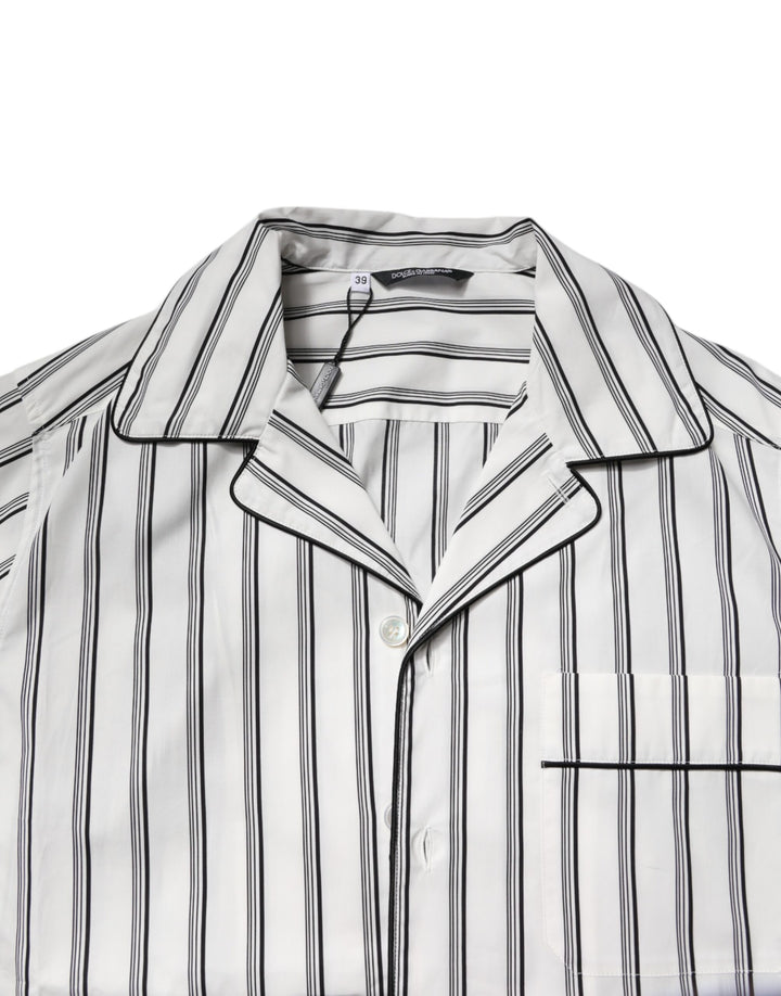 Dolce &amp; Gabbana White Black Stripes Cotton Men Pajama Set Sleepwear