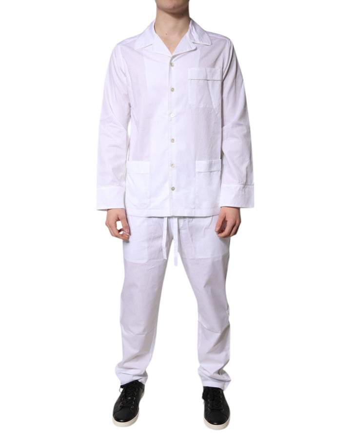 Dolce &amp; Gabbana White Cotton Shirt Pants Pajama Set Sleepwear