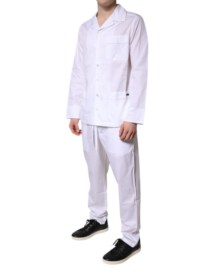 Dolce &amp; Gabbana White Cotton Shirt Pants Pajama Set Sleepwear