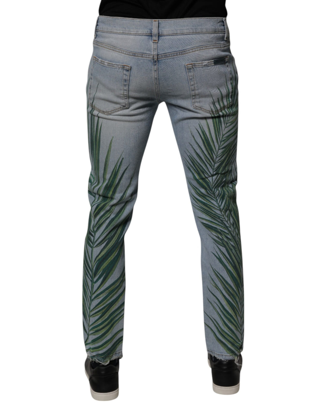 Dolce &amp; Gabbana Light Blue Leaf Cotton Classic Men Denim Jeans