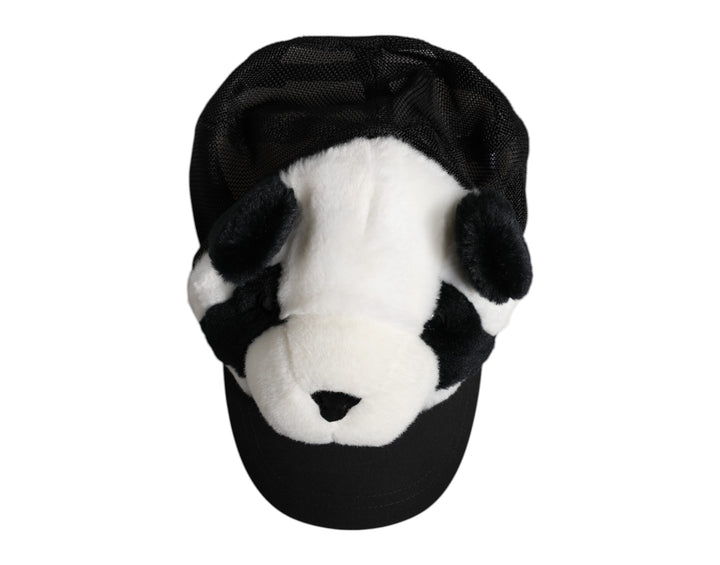 Dolce &amp; Gabbana Black White Panda Fur Women Baseball Cap