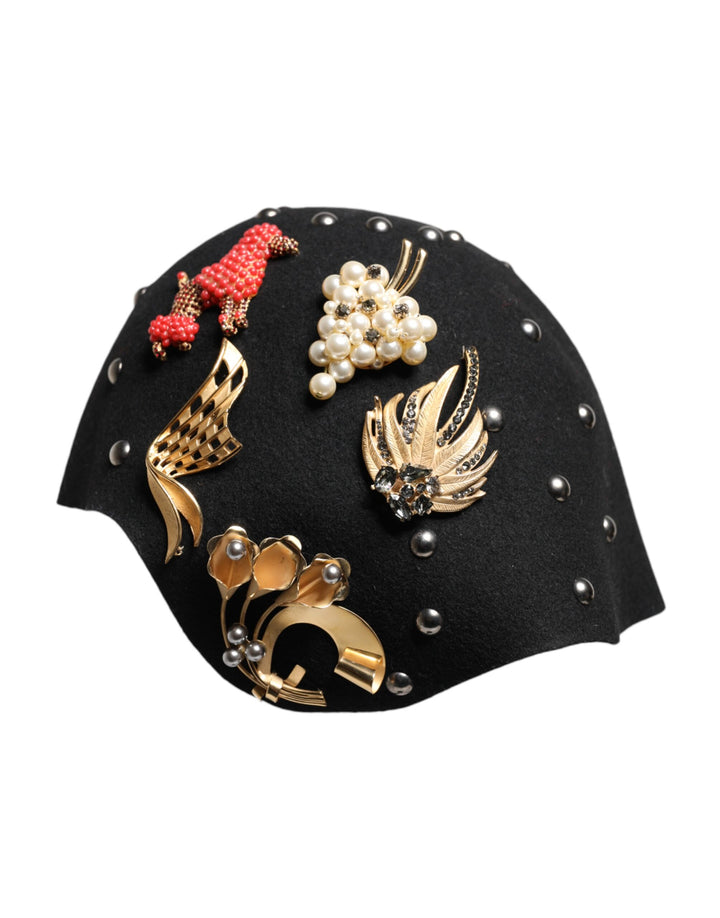 Chapeau cloche Dolce &amp;amp; Gabbana en laine noire à ornements multicolores