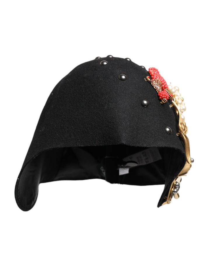 Chapeau cloche Dolce &amp;amp; Gabbana en laine noire à ornements multicolores