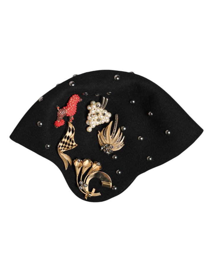 Chapeau cloche Dolce &amp;amp; Gabbana en laine noire à ornements multicolores
