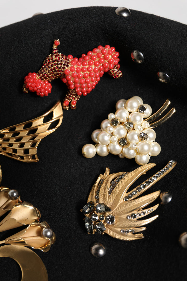 Chapeau cloche Dolce &amp;amp; Gabbana en laine noire à ornements multicolores