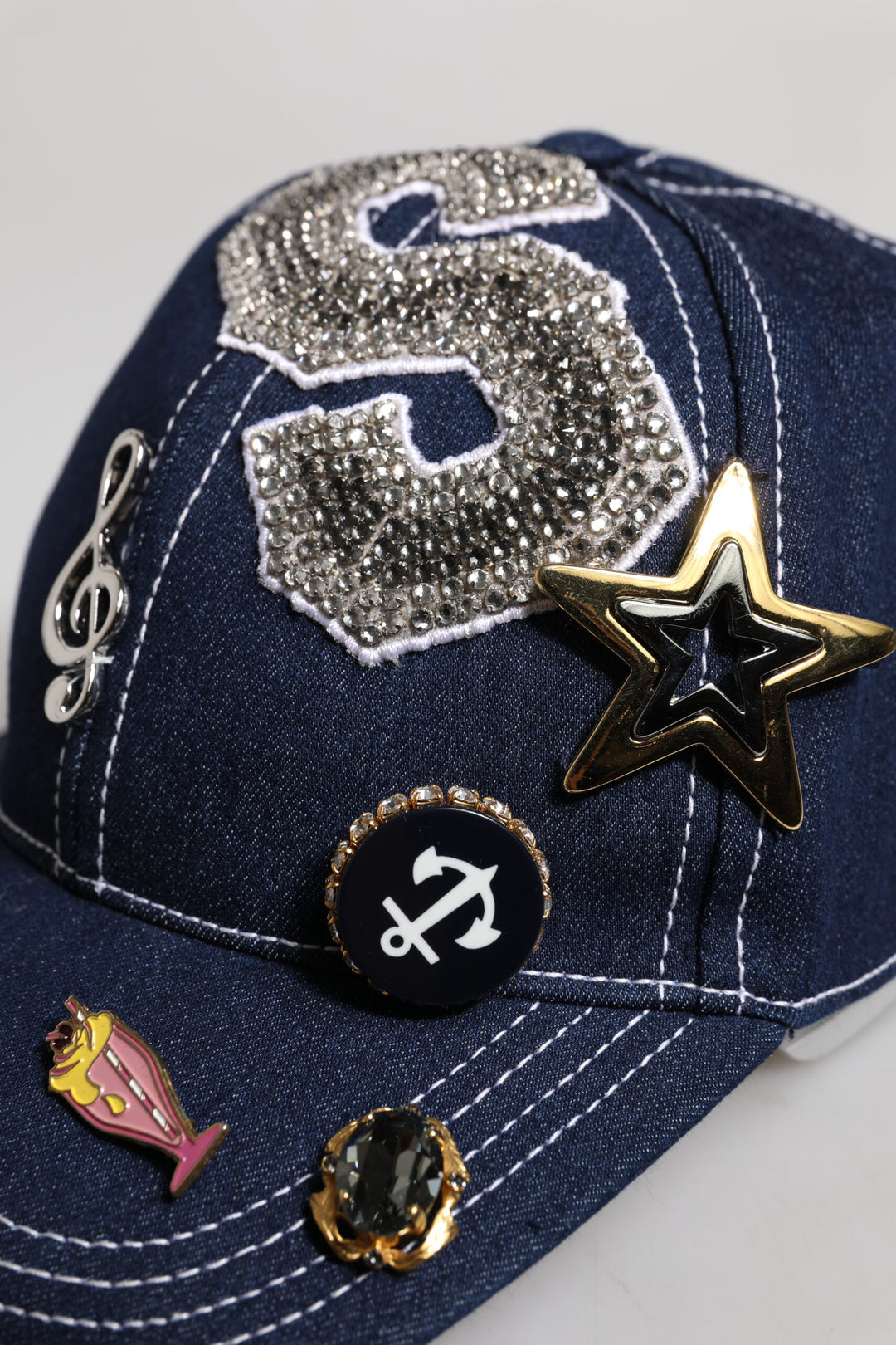 Dolce &amp; Gabbana Blue Crystal Embellishment Baseball Cap