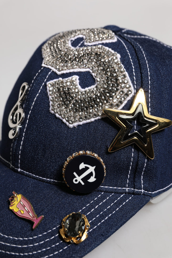 Dolce &amp; Gabbana Blue Crystal Embellishment Baseball Cap