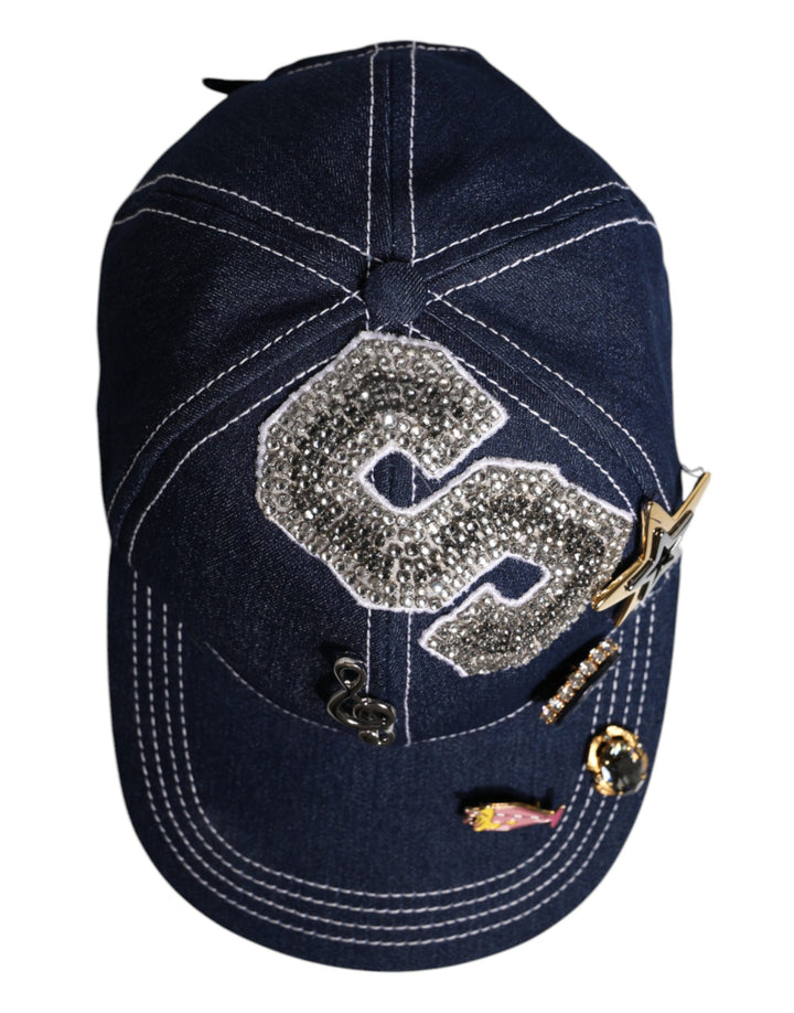 Dolce &amp; Gabbana Blue Crystal Embellishment Baseball Cap