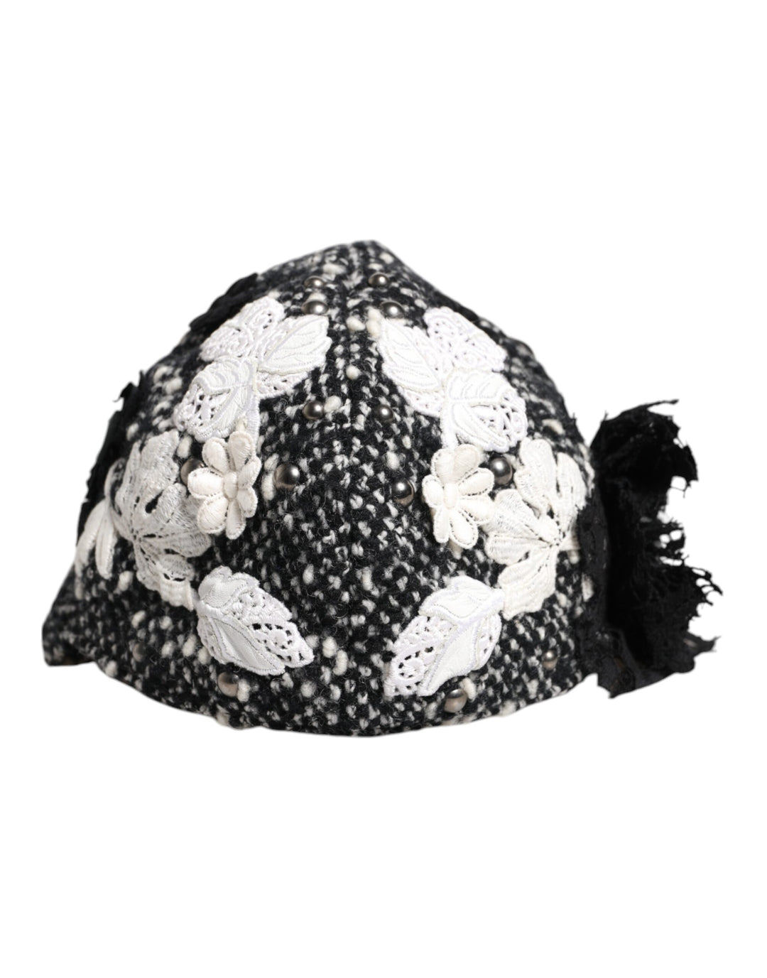 Chapeau cloche Dolce &amp;amp; Gabbana en laine noire à fleurs blanches