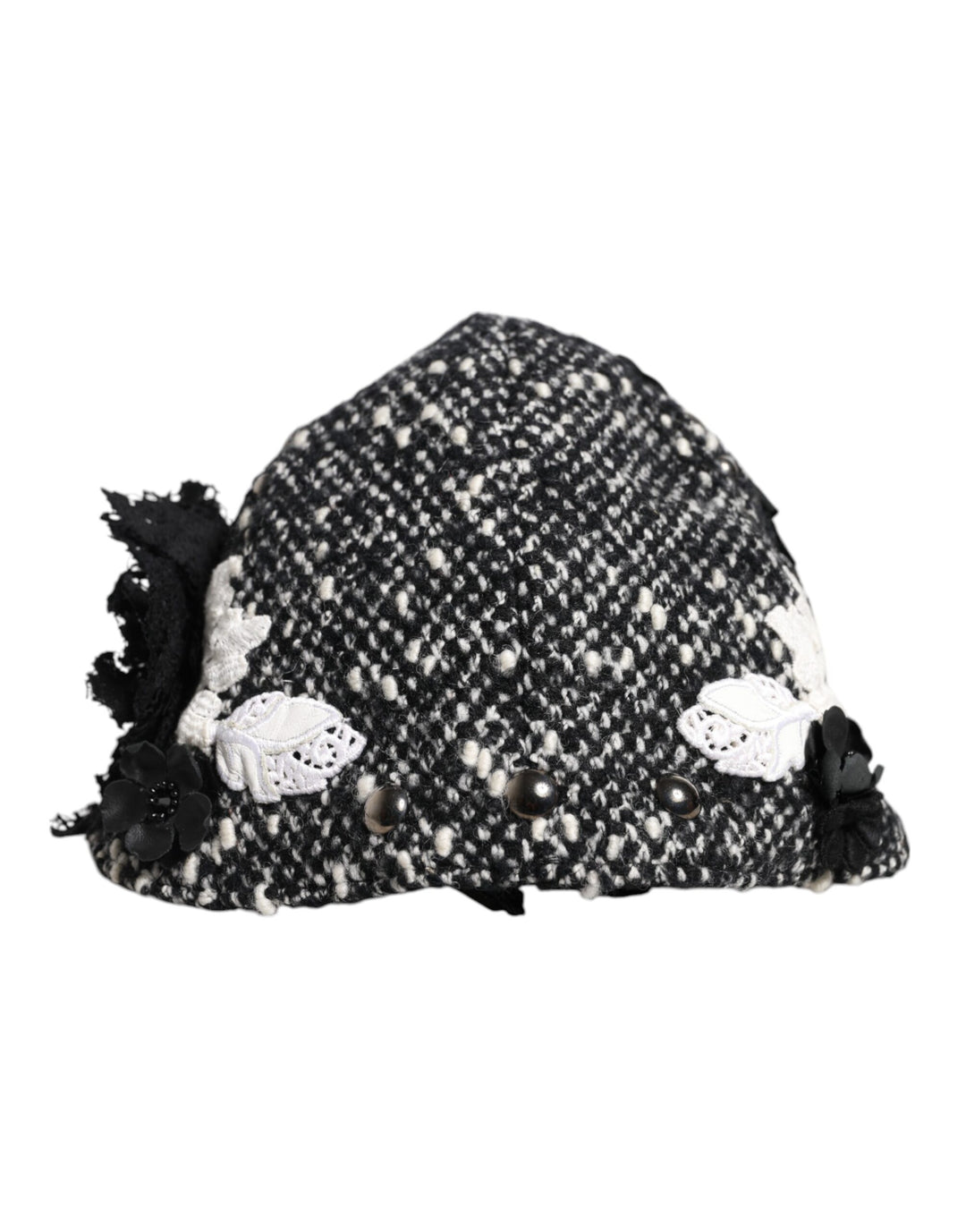 Chapeau cloche Dolce &amp;amp; Gabbana en laine noire à fleurs blanches