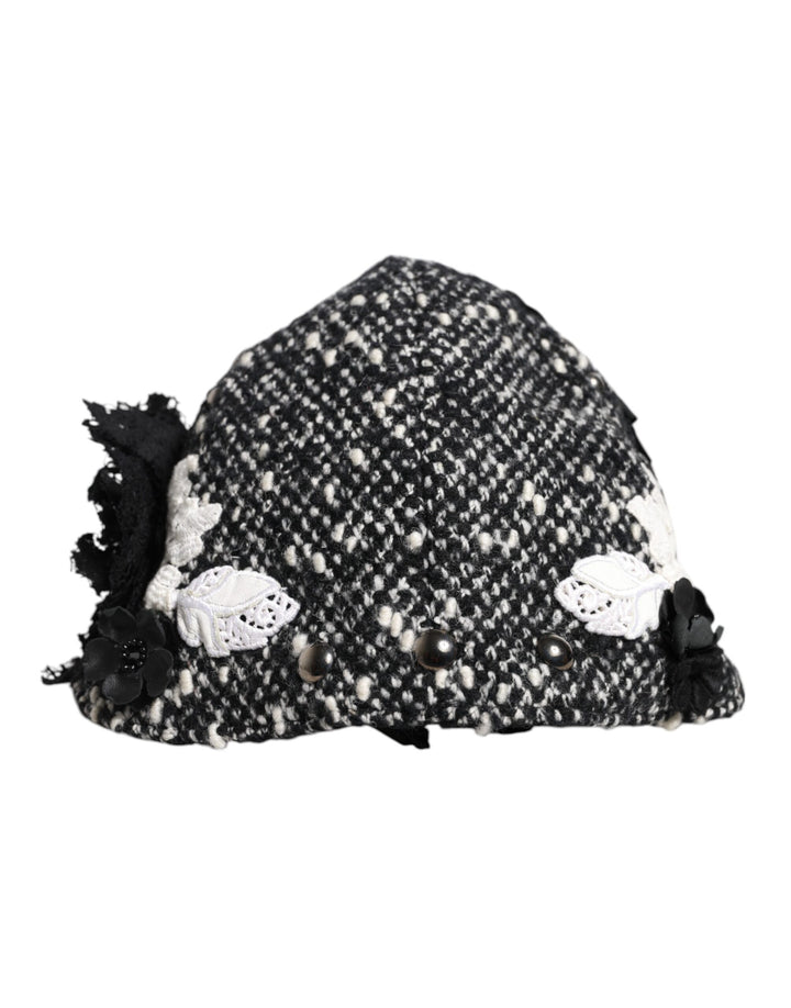 Chapeau cloche Dolce &amp;amp; Gabbana en laine noire à fleurs blanches