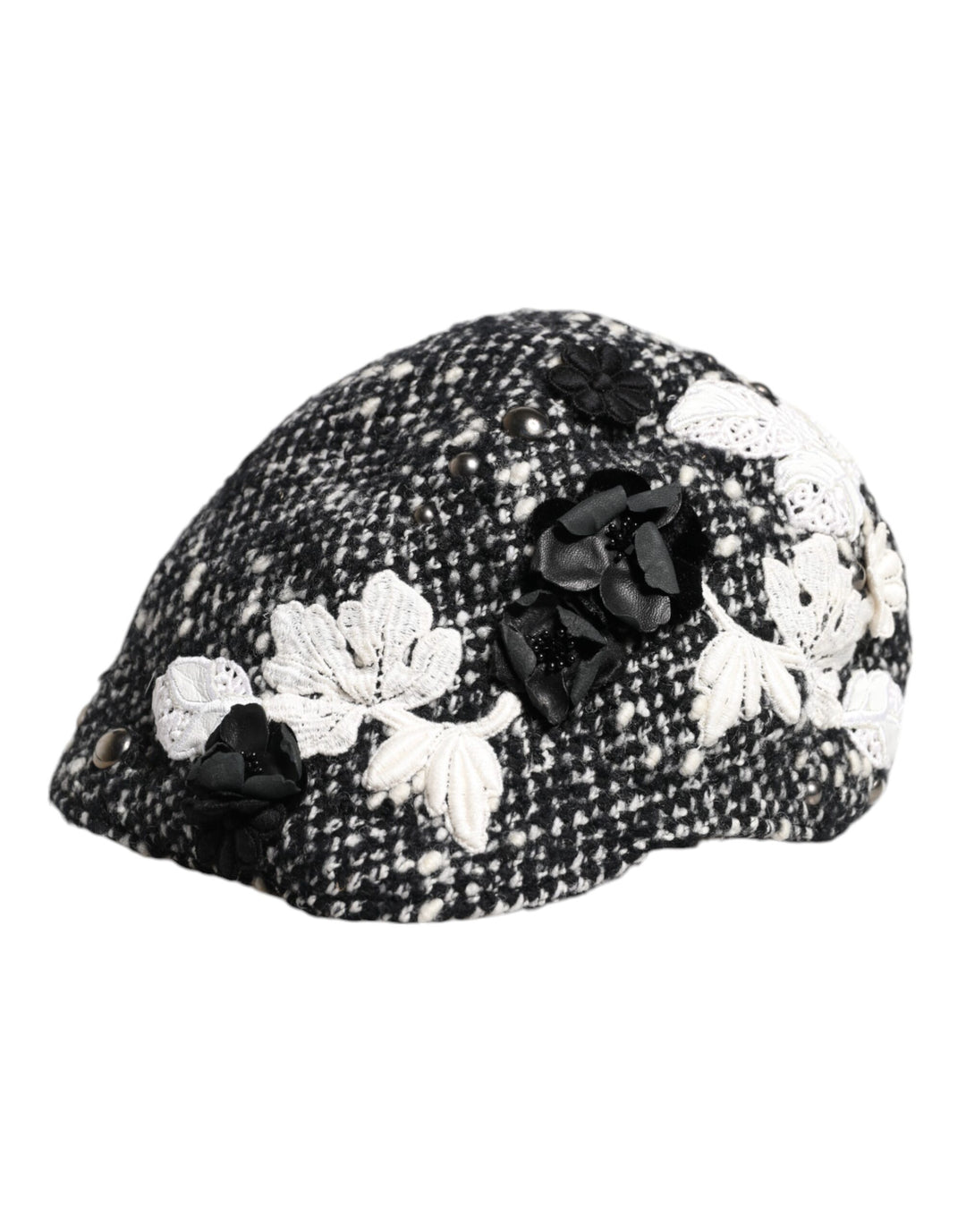 Chapeau cloche Dolce &amp;amp; Gabbana en laine noire à fleurs blanches