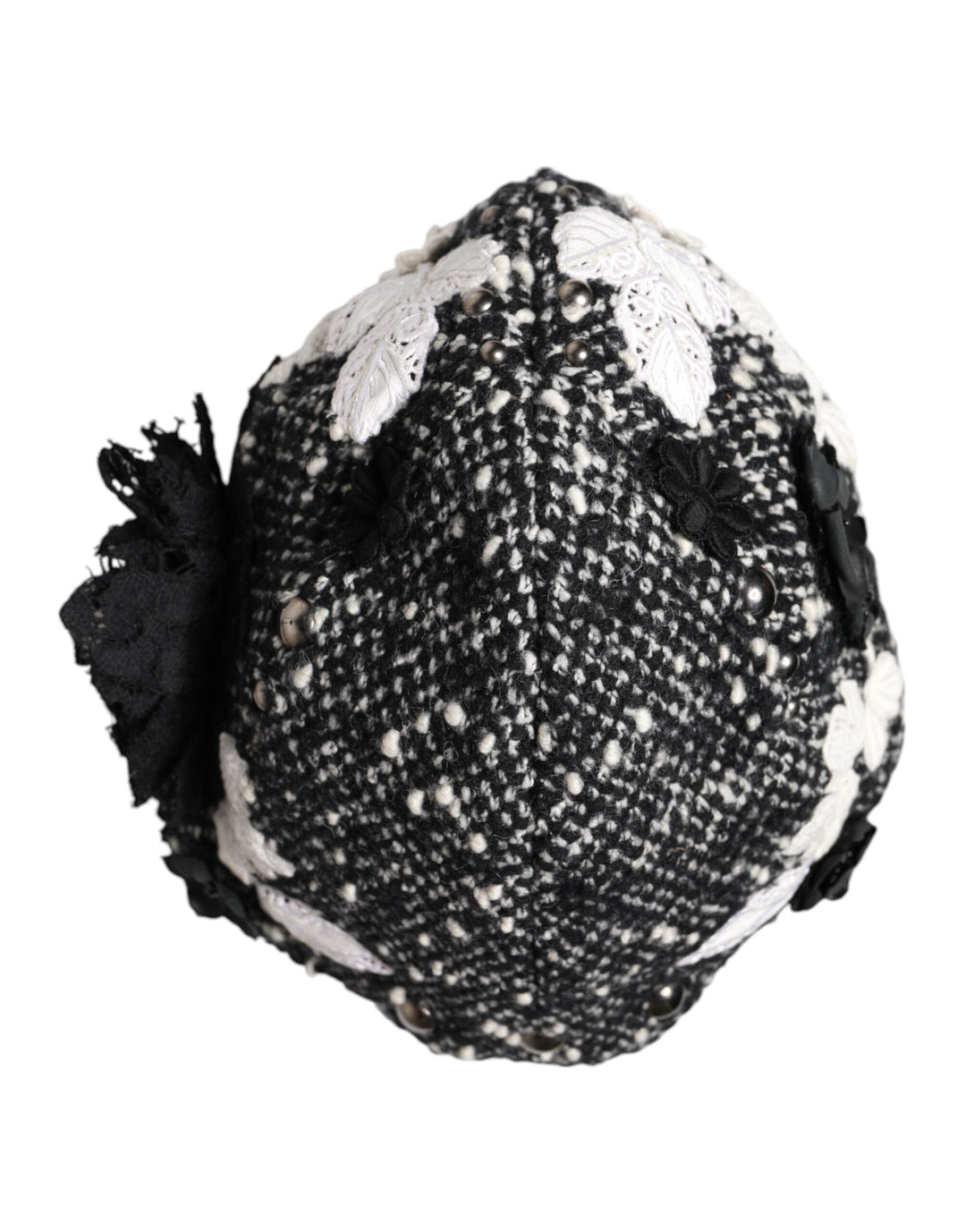 Chapeau cloche Dolce &amp;amp; Gabbana en laine noire à fleurs blanches