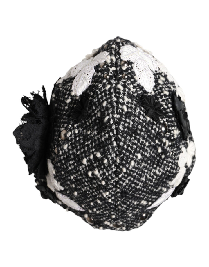 Chapeau cloche Dolce &amp;amp; Gabbana en laine noire à fleurs blanches