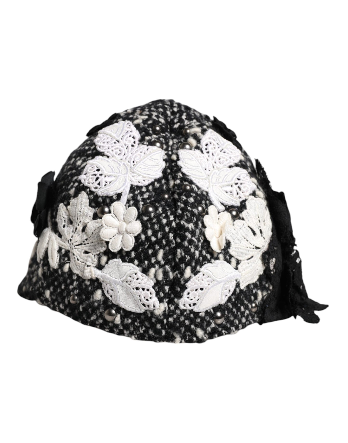 Chapeau cloche Dolce &amp; Gabbana en laine noire à fleurs blanches