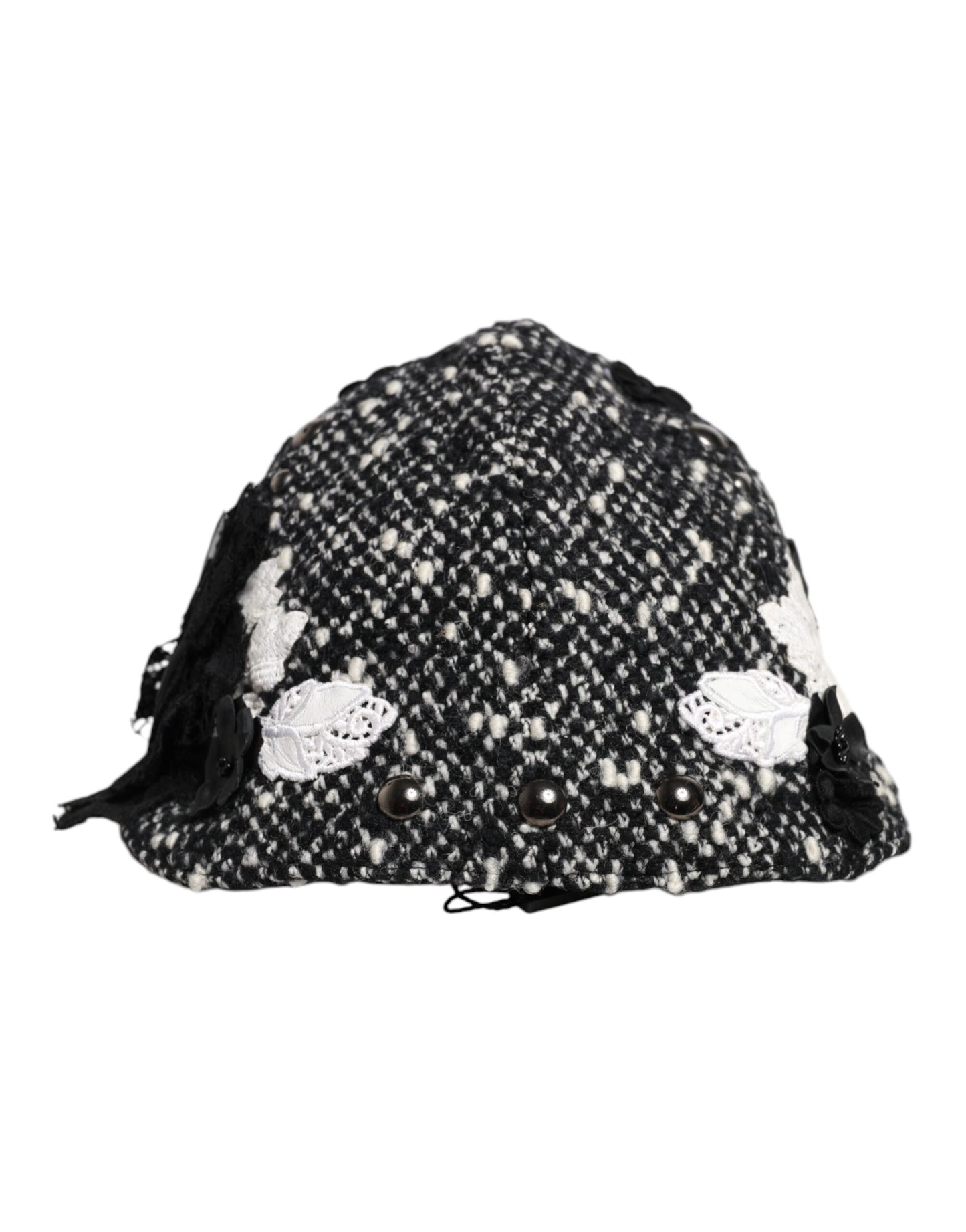 Chapeau cloche Dolce &amp; Gabbana en laine noire à fleurs blanches