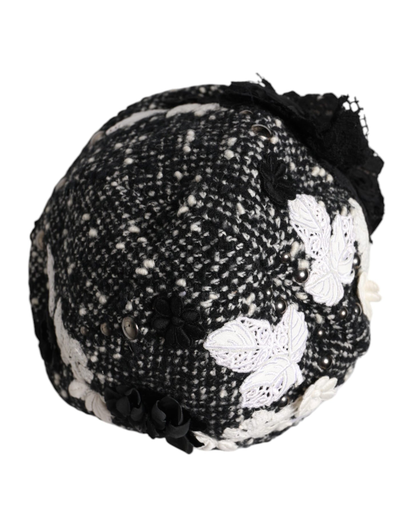 Chapeau cloche Dolce &amp; Gabbana en laine noire à fleurs blanches