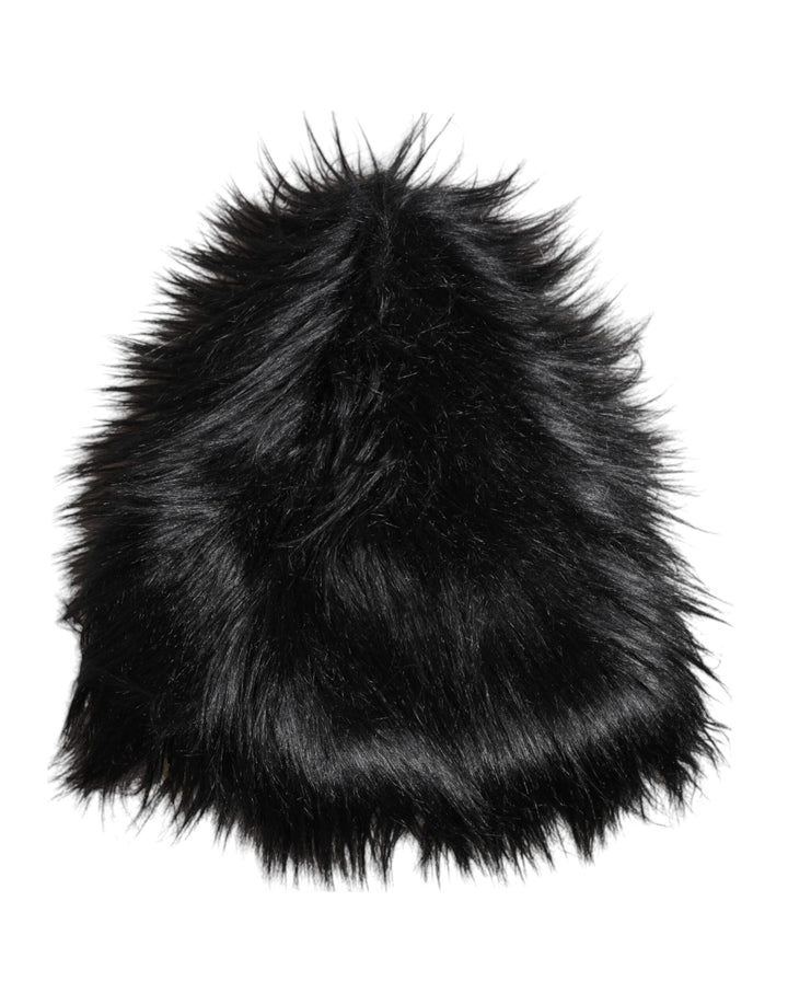 Dolce &amp; Gabbana Black Acrylic Fur Womens Bucket Hat