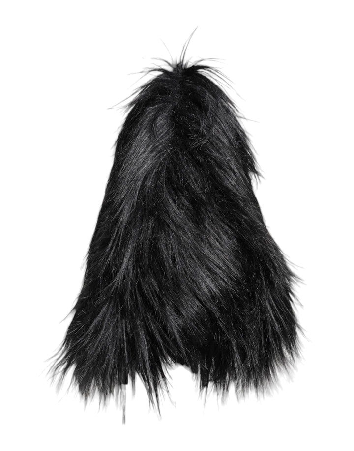 Dolce &amp; Gabbana Black Acrylic Fur Womens Bucket Hat