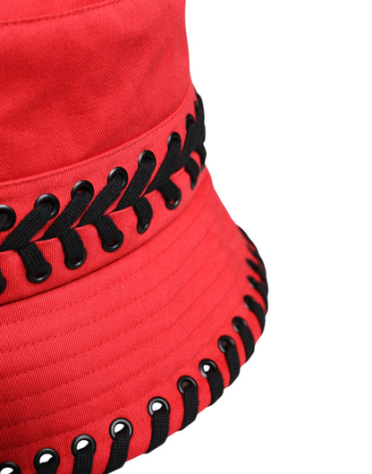 Sombrero de pescador de ala ancha de poliéster con encaje rojo de Dolce &amp; Gabbana