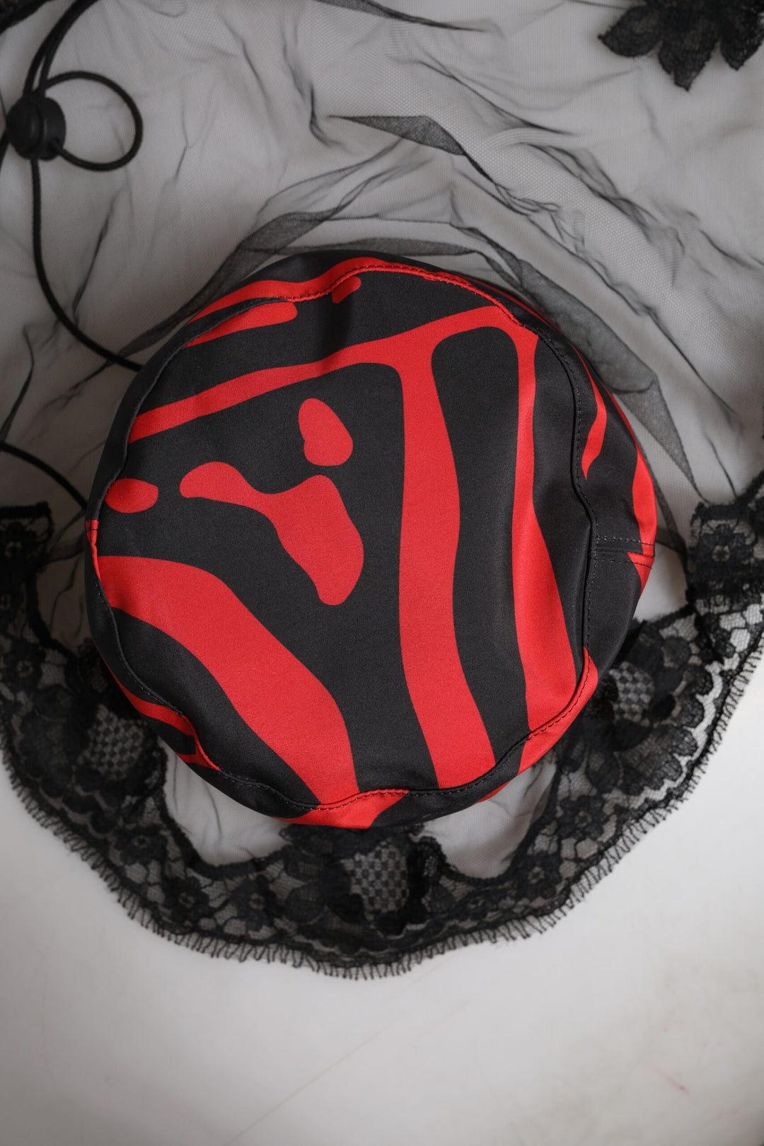 Dolce &amp; Gabbana Black Red Stripes Lace Tulle Bucket Hat