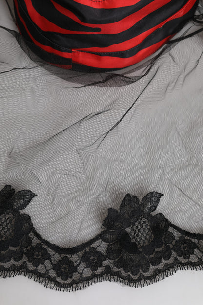Dolce & Gabbana Black Red Stripes Lace Tulle Bucket Hat