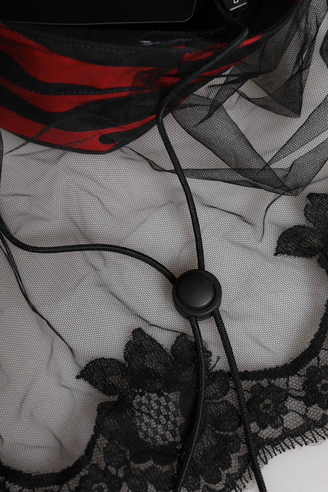 Dolce &amp; Gabbana Black Red Stripes Lace Tulle Bucket Hat
