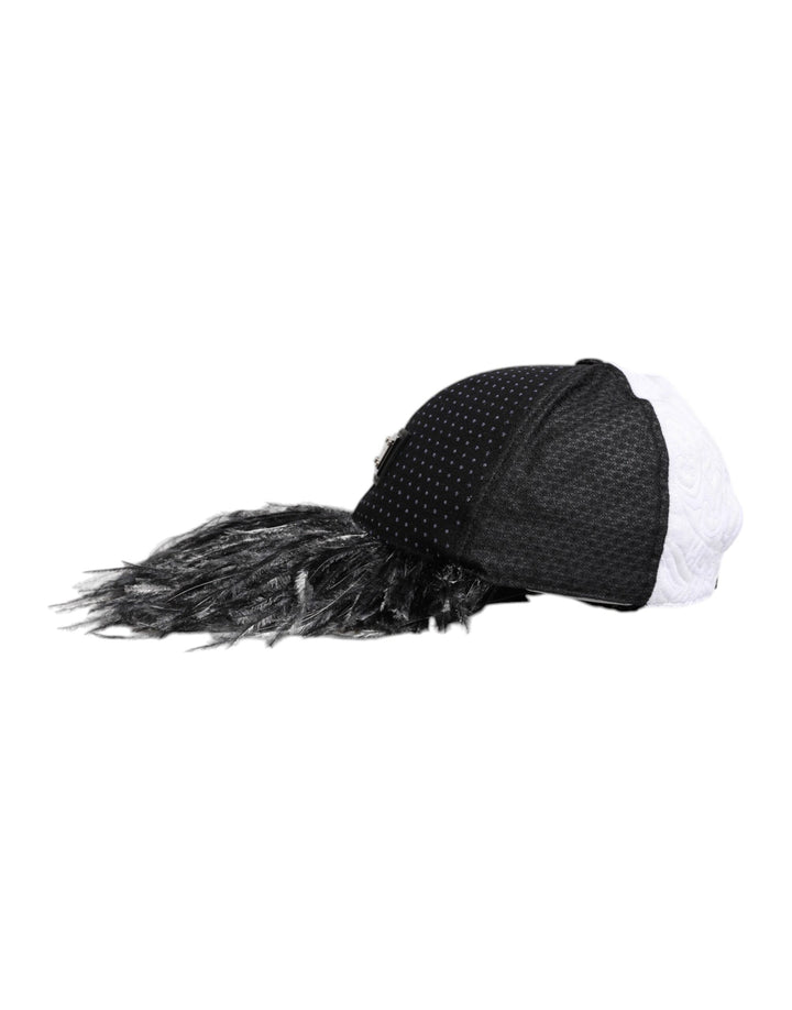 Dolce &amp; Gabbana White Black Polka Dot Feathers Baseball Cap