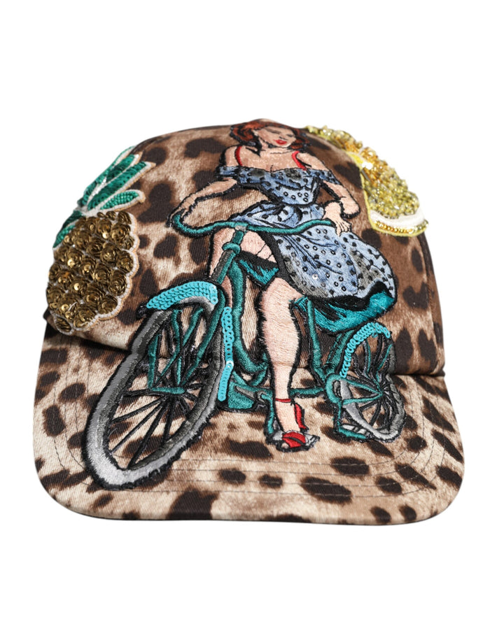Dolce &amp; Gabbana Brown Leopard Sequin Sicily Baseball Cap