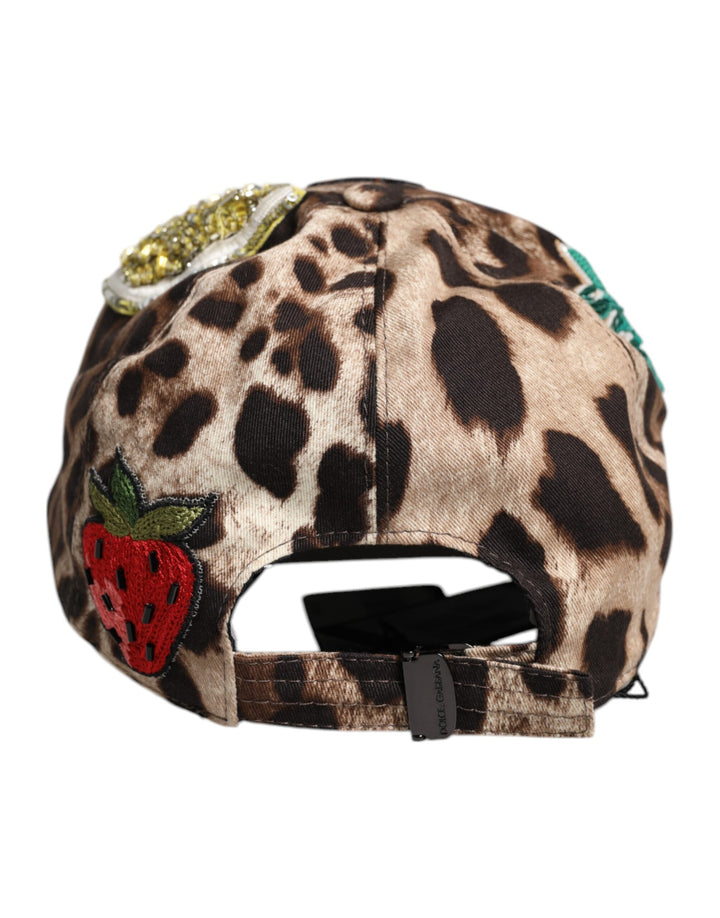 Dolce &amp; Gabbana Brown Leopard Sequin Sicily Baseball Cap