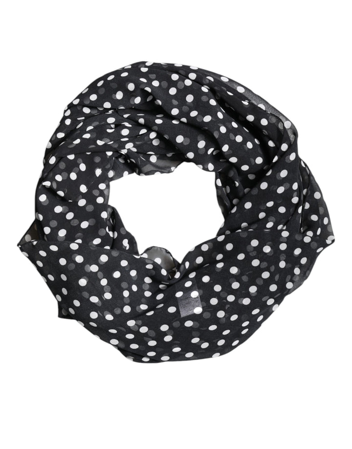 Dolce &amp; Gabbana Black Polka Dots Polyester Wrap Shawl Scarf
