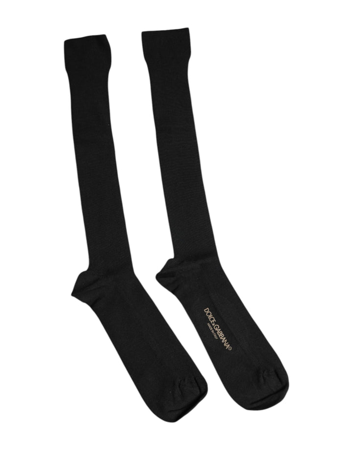 Dolce &amp; Gabbana Black Viscose Logo Over The Calf Socks