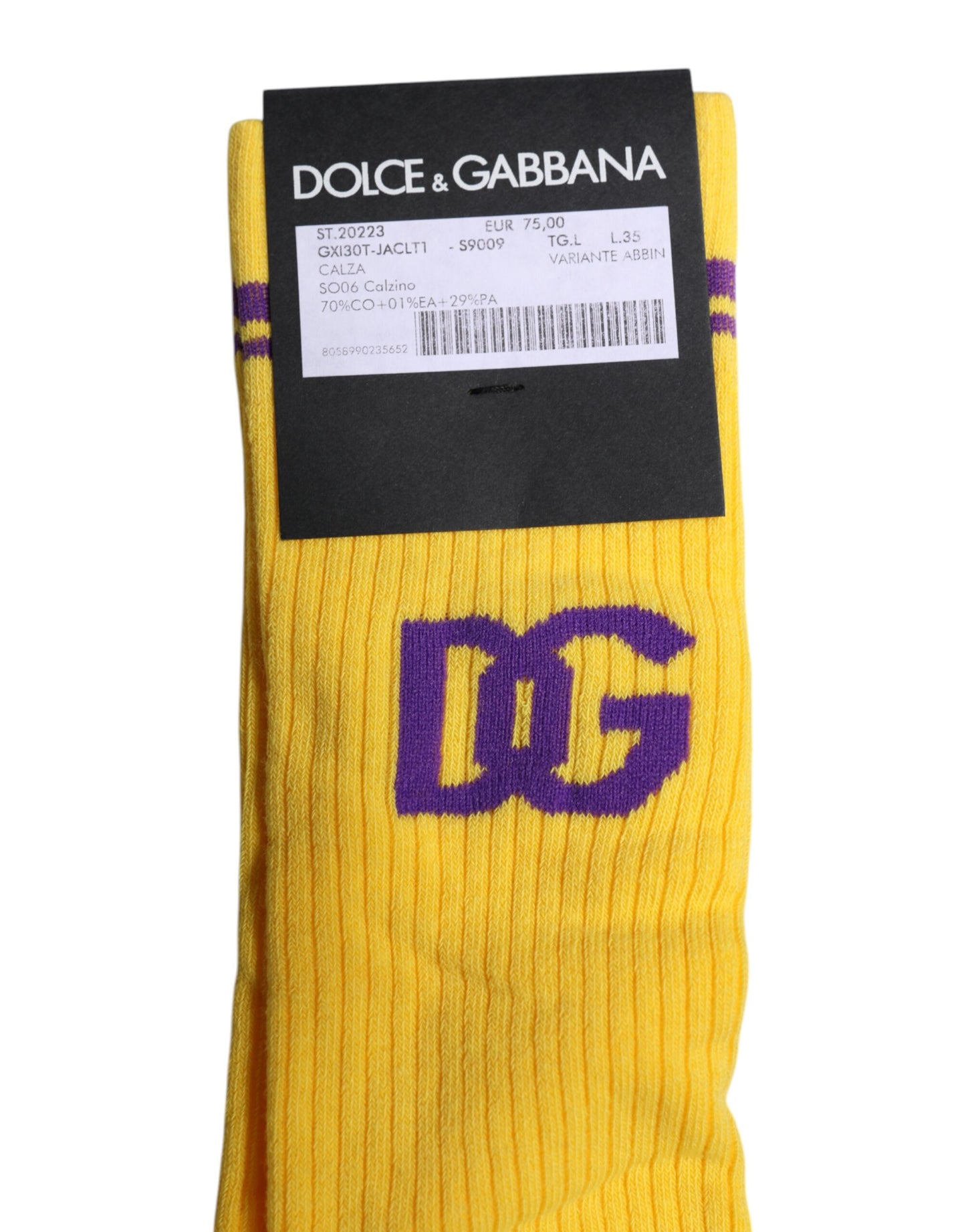 Calcetines de algodón amarillo de media pantorrilla con el logotipo DG de Dolce &amp; Gabbana
