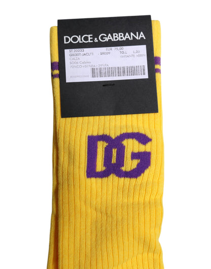 Calcetines de algodón amarillo de media pantorrilla con el logotipo DG de Dolce &amp; Gabbana