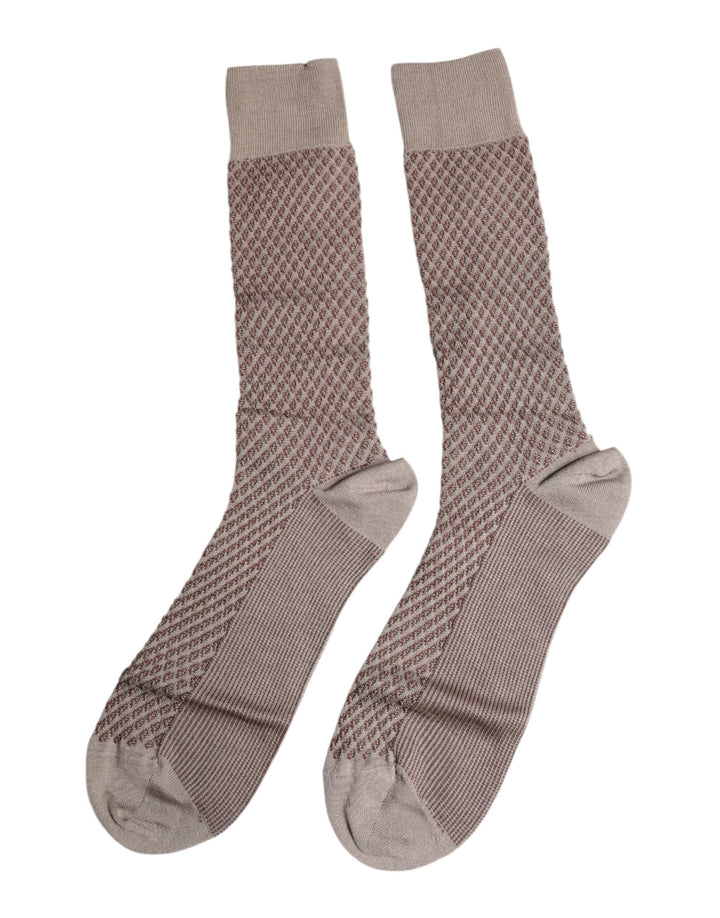 Dolce &amp; Gabbana Brown Solid DG Logo Mid Calf Men Socks